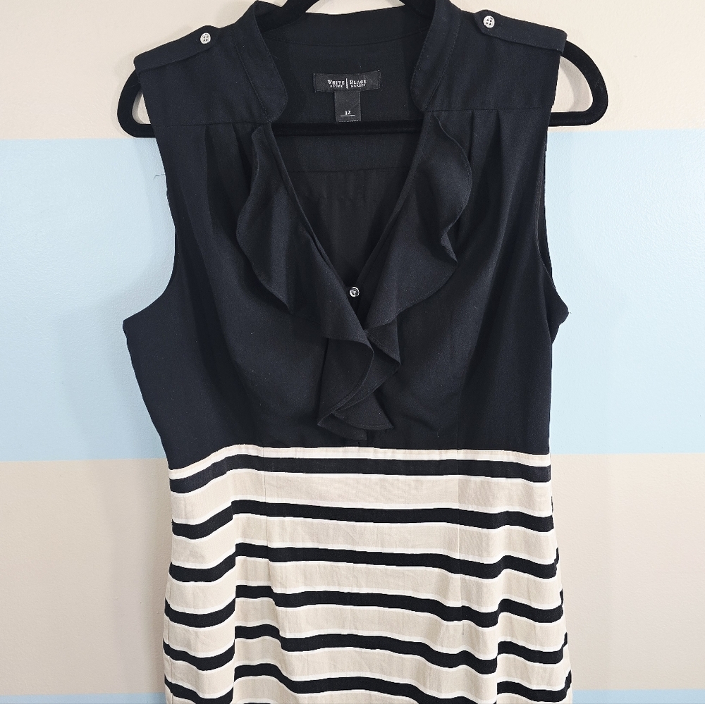 White House Black Market  Black and Cream Striped Midi Dress - Picture 3 of 7